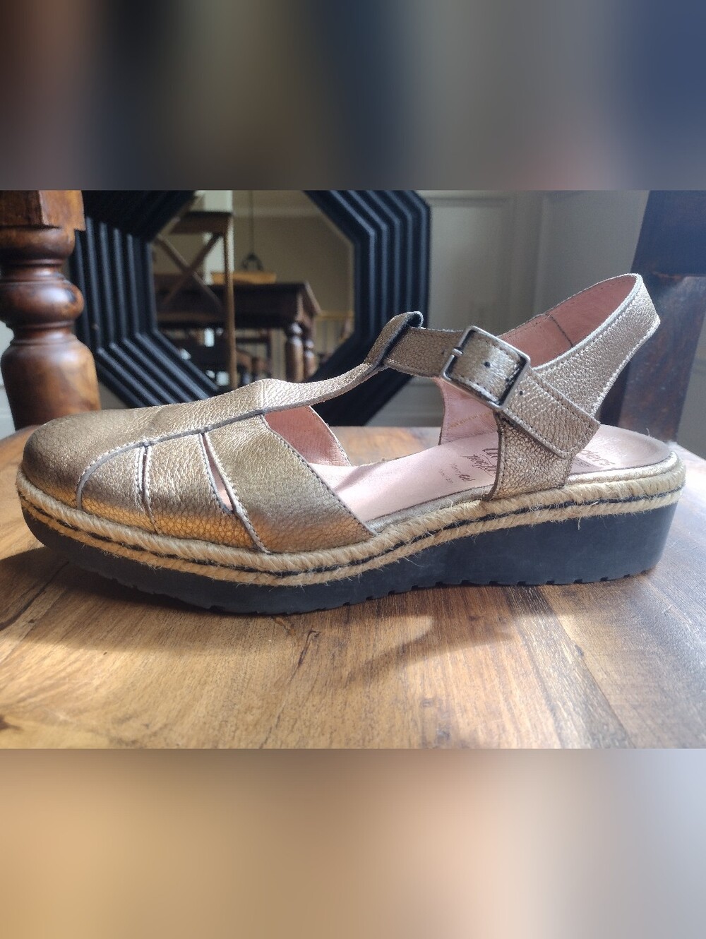Wonders Gold Leather Slingback Size 38 (8)